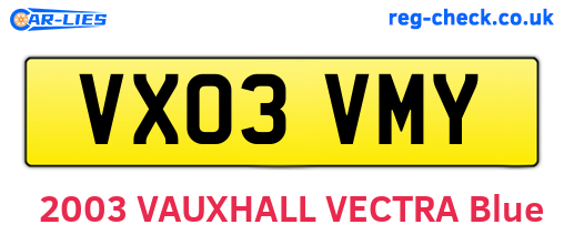 VX03VMY are the vehicle registration plates.