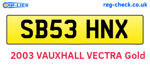 SB53HNX are the vehicle registration plates.