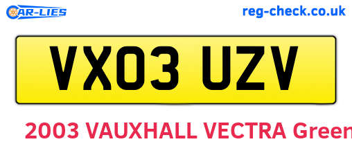 VX03UZV are the vehicle registration plates.