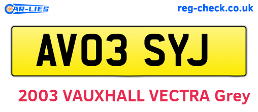 AV03SYJ are the vehicle registration plates.