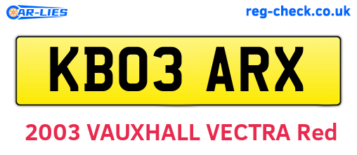 KB03ARX are the vehicle registration plates.