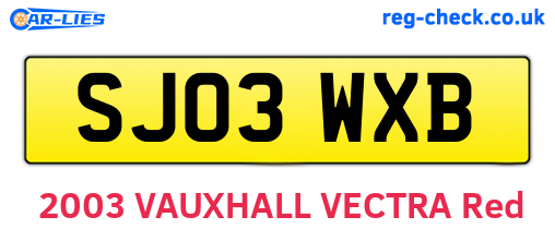 SJ03WXB are the vehicle registration plates.
