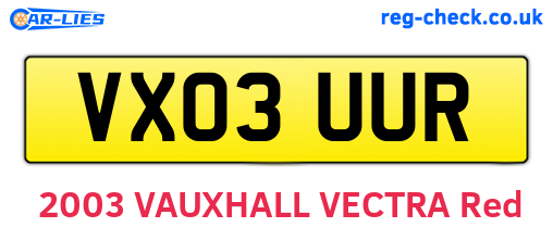 VX03UUR are the vehicle registration plates.