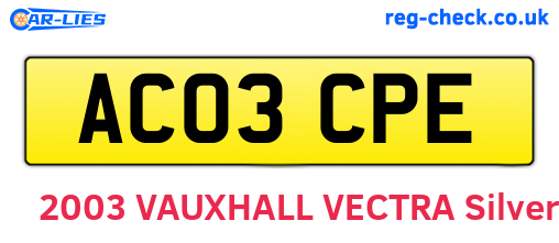 AC03CPE are the vehicle registration plates.