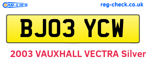BJ03YCW are the vehicle registration plates.