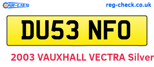 DU53NFO are the vehicle registration plates.