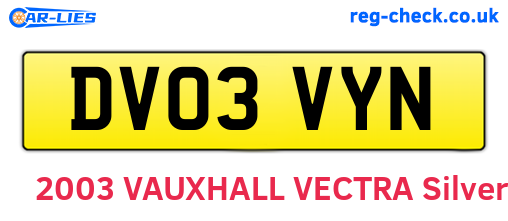 DV03VYN are the vehicle registration plates.