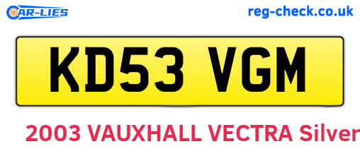 KD53VGM are the vehicle registration plates.