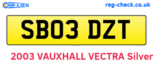 SB03DZT are the vehicle registration plates.