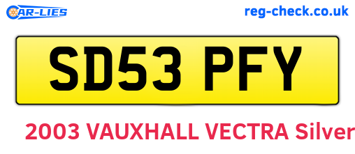 SD53PFY are the vehicle registration plates.