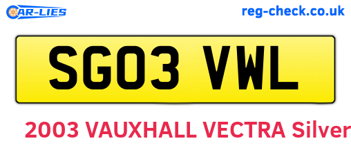 SG03VWL are the vehicle registration plates.