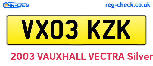 VX03KZK are the vehicle registration plates.
