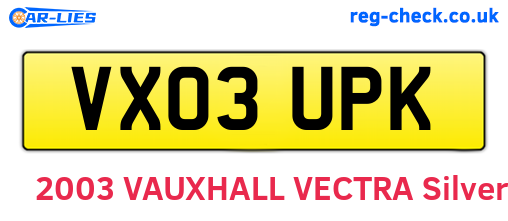 VX03UPK are the vehicle registration plates.