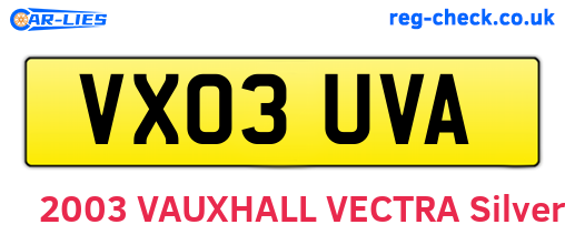 VX03UVA are the vehicle registration plates.