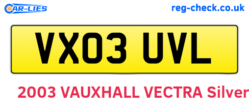 VX03UVL are the vehicle registration plates.