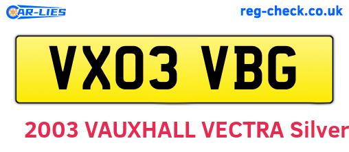 VX03VBG are the vehicle registration plates.
