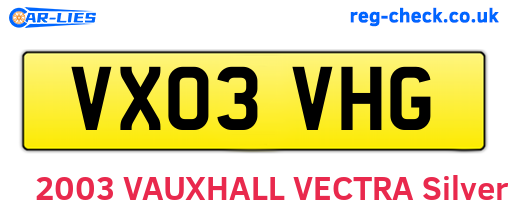 VX03VHG are the vehicle registration plates.