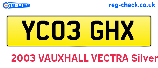 YC03GHX are the vehicle registration plates.
