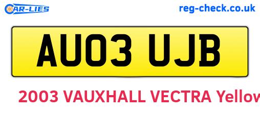 AU03UJB are the vehicle registration plates.