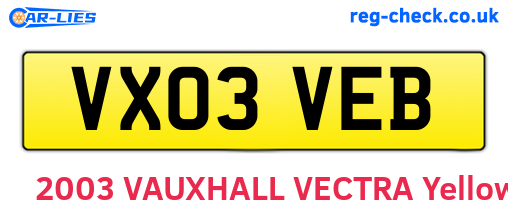 VX03VEB are the vehicle registration plates.