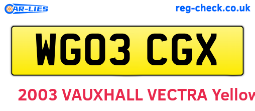 WG03CGX are the vehicle registration plates.