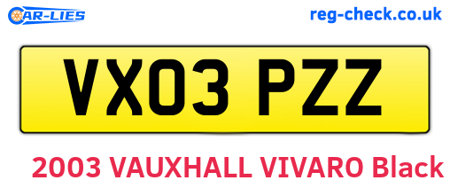 VX03PZZ are the vehicle registration plates.