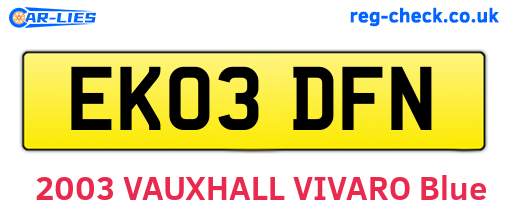 EK03DFN are the vehicle registration plates.