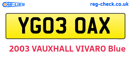 YG03OAX are the vehicle registration plates.