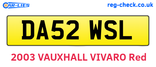 DA52WSL are the vehicle registration plates.