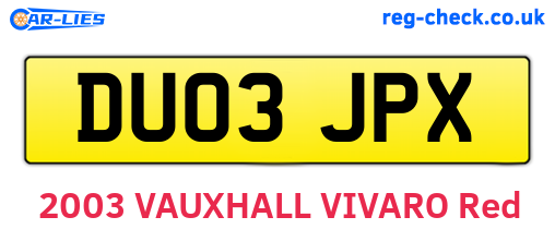 DU03JPX are the vehicle registration plates.