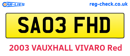 SA03FHD are the vehicle registration plates.