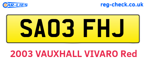 SA03FHJ are the vehicle registration plates.