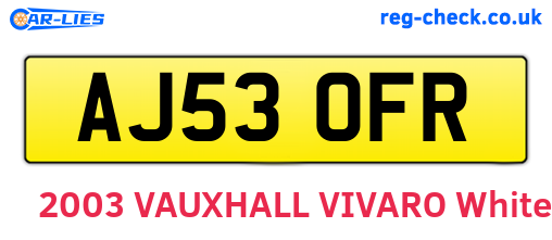 AJ53OFR are the vehicle registration plates.