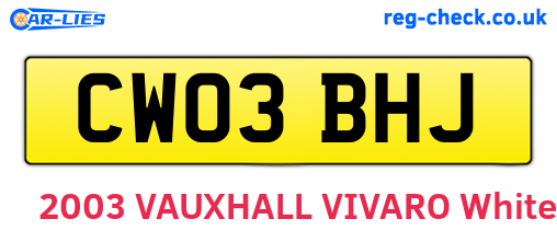 CW03BHJ are the vehicle registration plates.