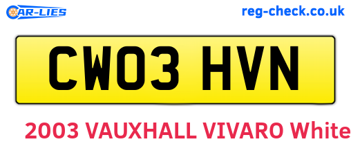 CW03HVN are the vehicle registration plates.
