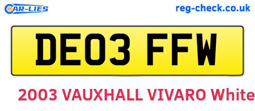 DE03FFW are the vehicle registration plates.