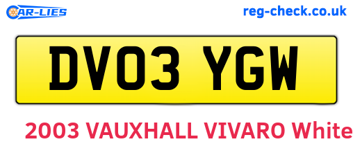 DV03YGW are the vehicle registration plates.