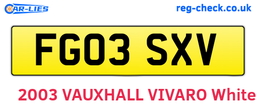 FG03SXV are the vehicle registration plates.
