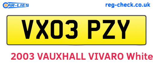 VX03PZY are the vehicle registration plates.