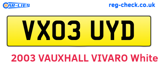 VX03UYD are the vehicle registration plates.