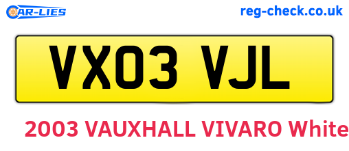 VX03VJL are the vehicle registration plates.
