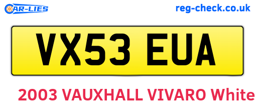 VX53EUA are the vehicle registration plates.