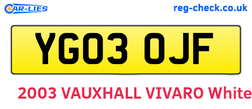 YG03OJF are the vehicle registration plates.