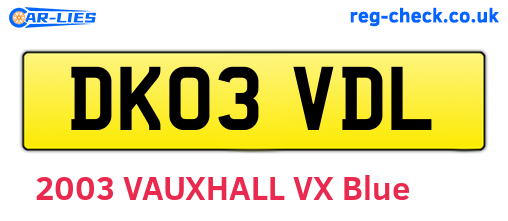 DK03VDL are the vehicle registration plates.