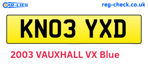KN03YXD are the vehicle registration plates.