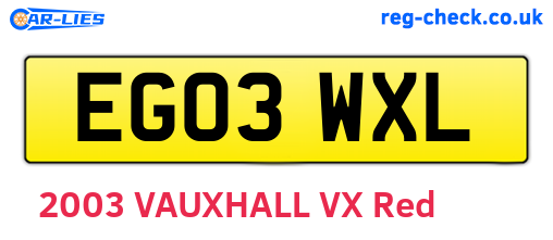 EG03WXL are the vehicle registration plates.