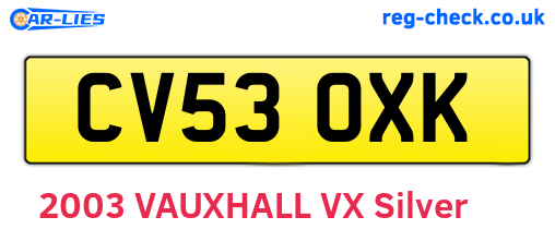 CV53OXK are the vehicle registration plates.