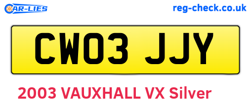 CW03JJY are the vehicle registration plates.