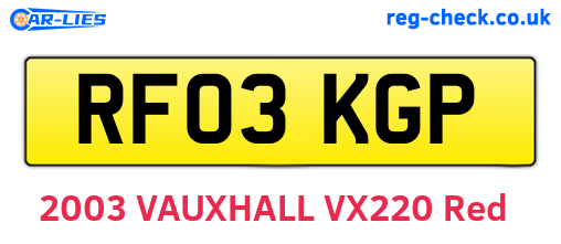 RF03KGP are the vehicle registration plates.