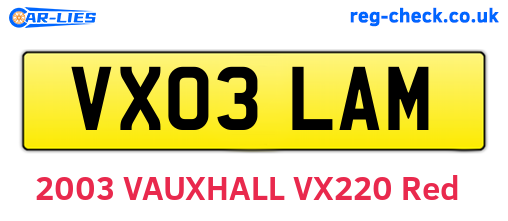 VX03LAM are the vehicle registration plates.